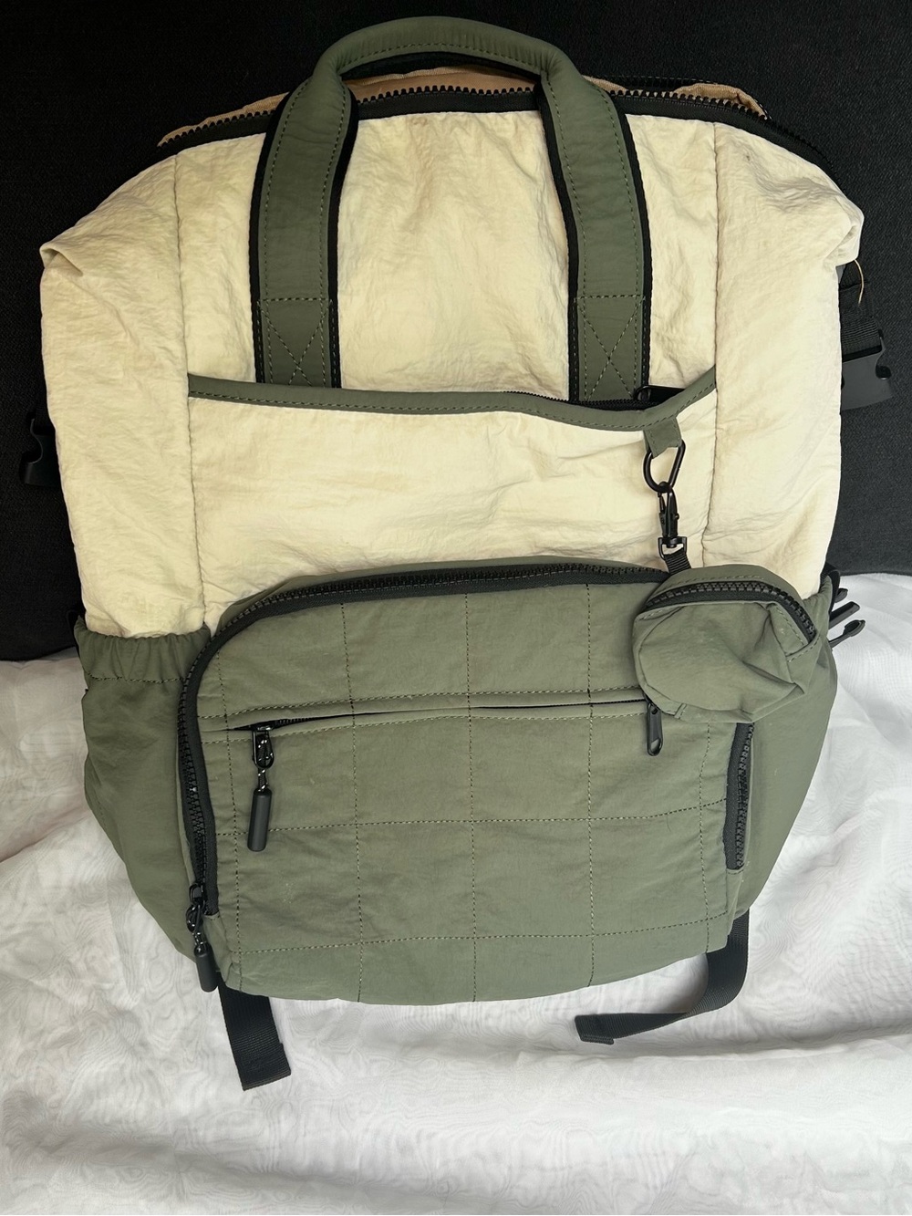 Backpack Diaper Bag, Olive Green and Cream